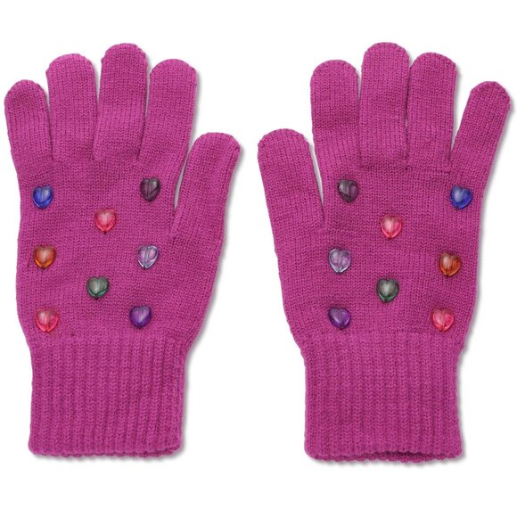 Lele Sadoughi Accessories - Magenta Heart Rainbow Bead Embellished Gloves | By Lele Sadoughi